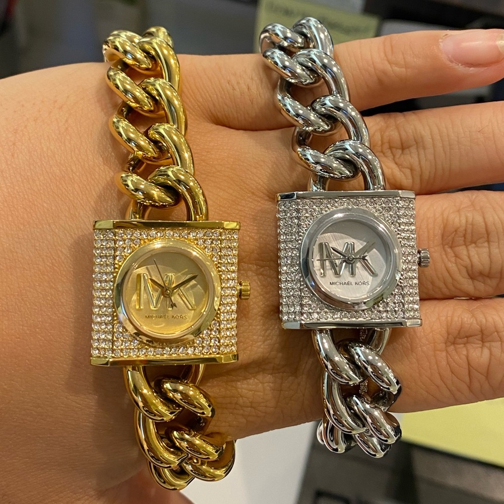 Mini Lock Pavé Gold-Tone Chain Watch